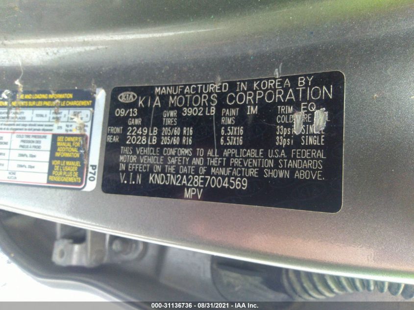 2014 KIA SOUL BASE KNDJN2A28E7004569