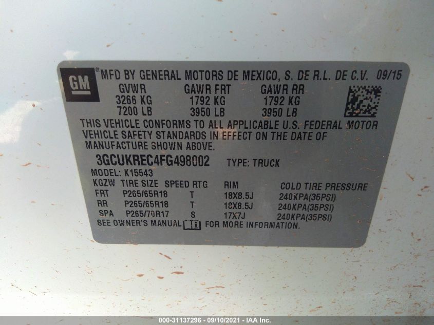 2015 CHEVROLET SILVERADO 1500 LT 3GCUKREC4FG498002