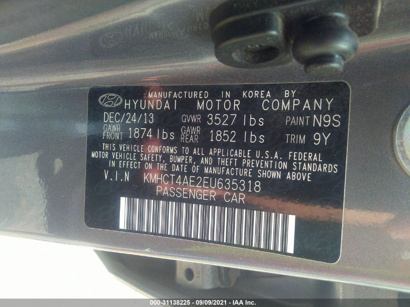 2014 HYUNDAI ACCENT GLS KMHCT4AE2EU635318