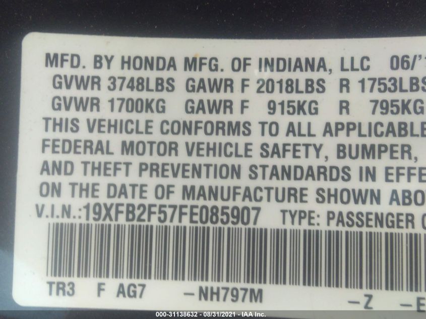 2015 HONDA CIVIC SEDAN LX 19XFB2F57FE085907