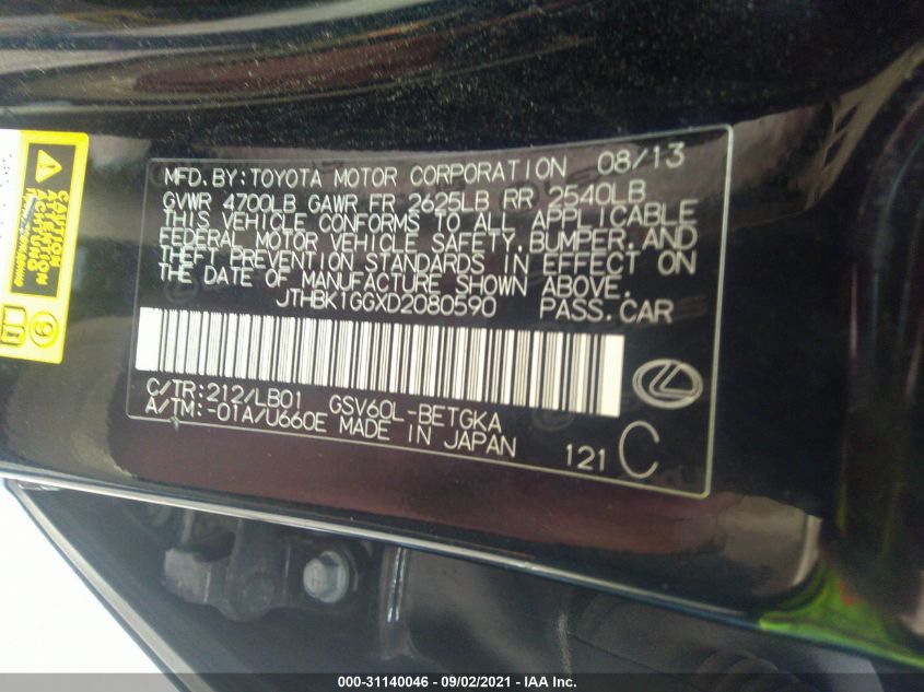 2013 LEXUS ES 350 4DR SDN JTHBK1GGXD2080590
