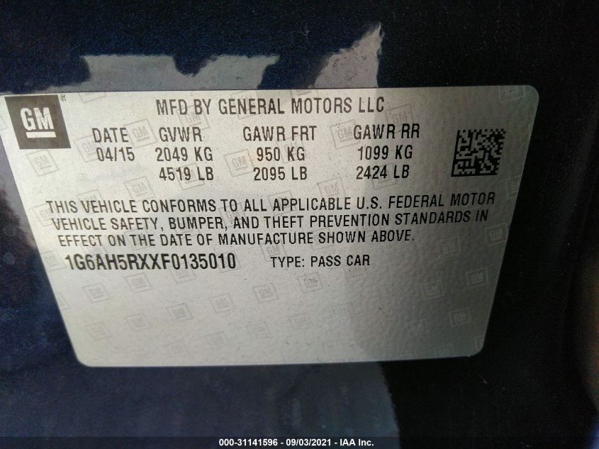 2015 CADILLAC ATS SEDAN LUXURY AWD 1G6AH5RXXF0135010