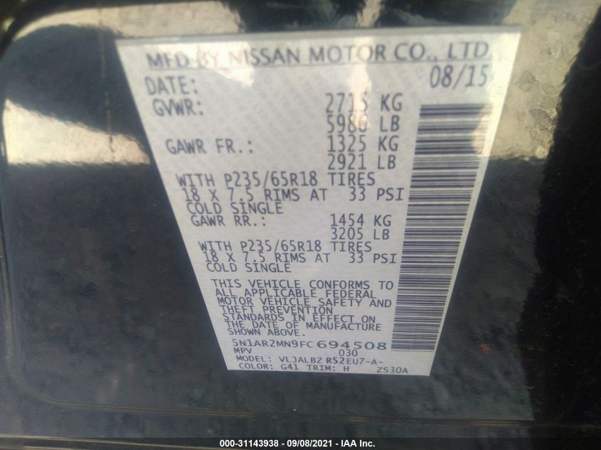 2015 NISSAN PATHFINDER S 5N1AR2MN9FC694508
