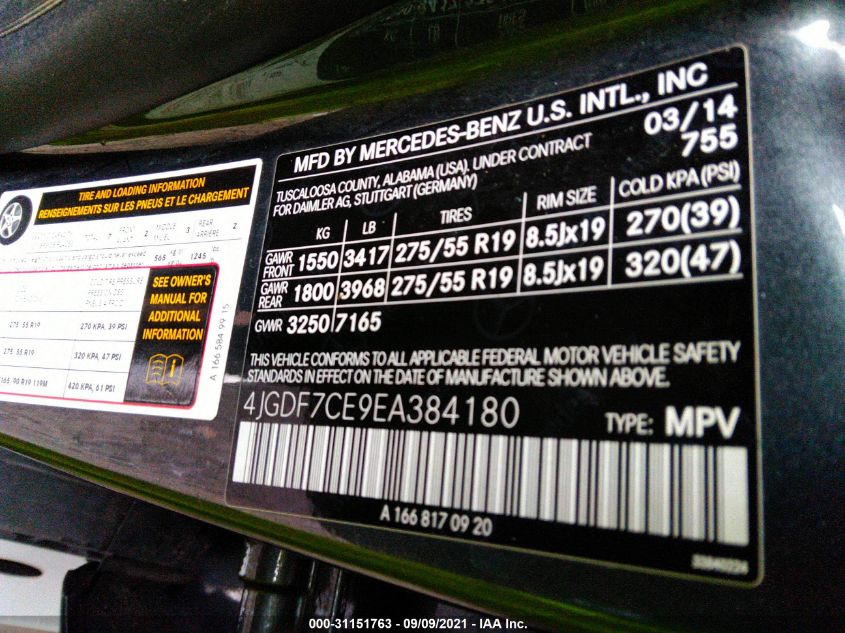 2014 MERCEDES-BENZ GL-CLASS GL 450 4JGDF7CE9EA384180