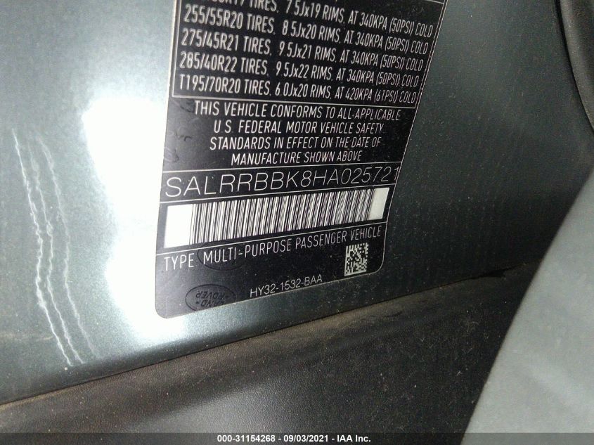 2017 LAND ROVER DISCOVERY HSE SALRRBBK8HA025721
