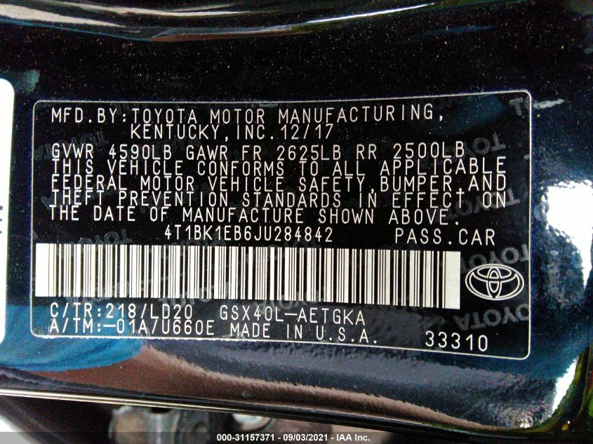 Toyota Avalon 2017 -auction- 8