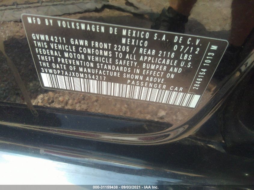 2013 VOLKSWAGEN JETTA SEDAN SE 3VWDP7AJXDM354217