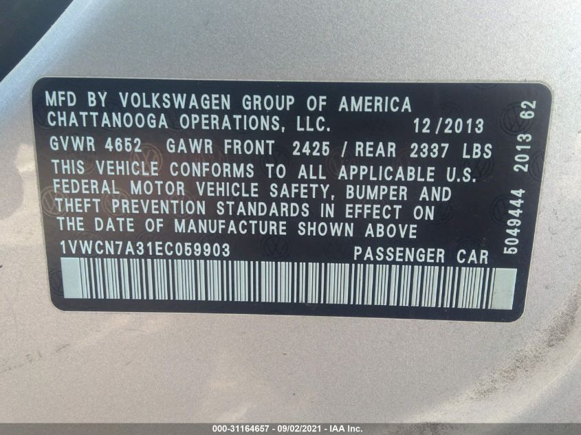 2014 VOLKSWAGEN PASSAT TDI SEL PREMIUM 1VWCN7A31EC059903