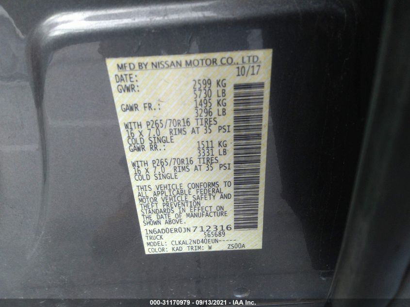 2018 NISSAN FRONTIER SV V6 1N6AD0ER0JN712316