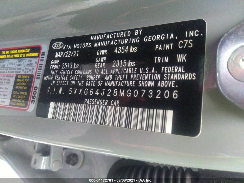2021 KIA K5 GT-LINE 5XXG64J28MG073206