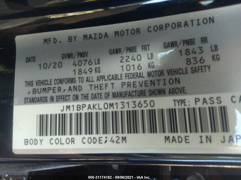 2021 MAZDA MAZDA3 HATCHBACK SELECT JM1BPAKL0M1313650