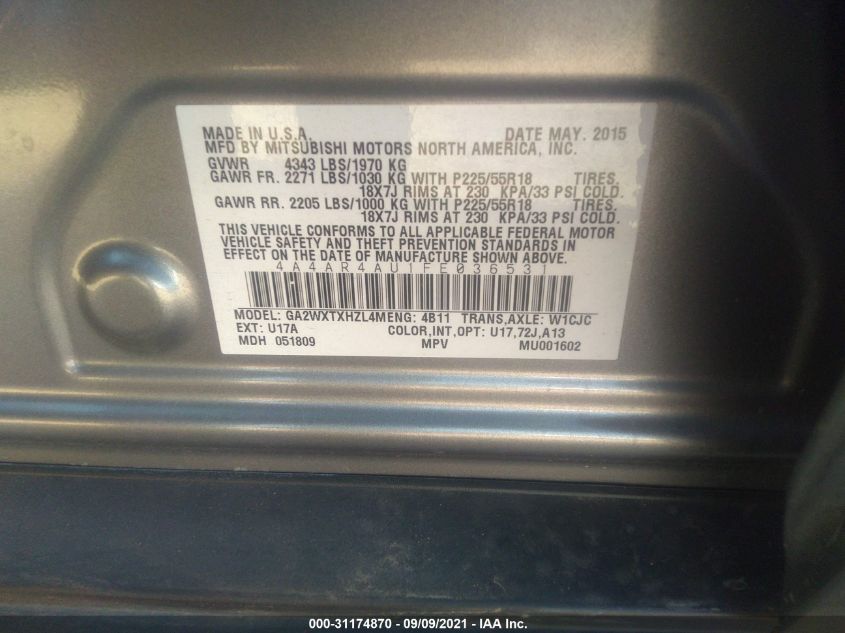2015 MITSUBISHI OUTLANDER SPORT SE 4A4AR4AU1FE036531