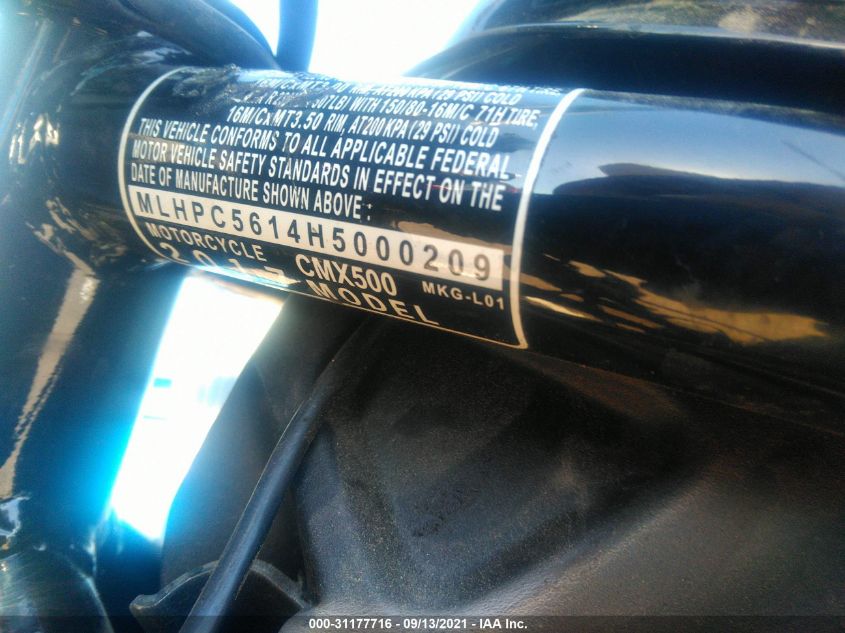 2017 HONDA CMX500 MLHPC5614H5000209