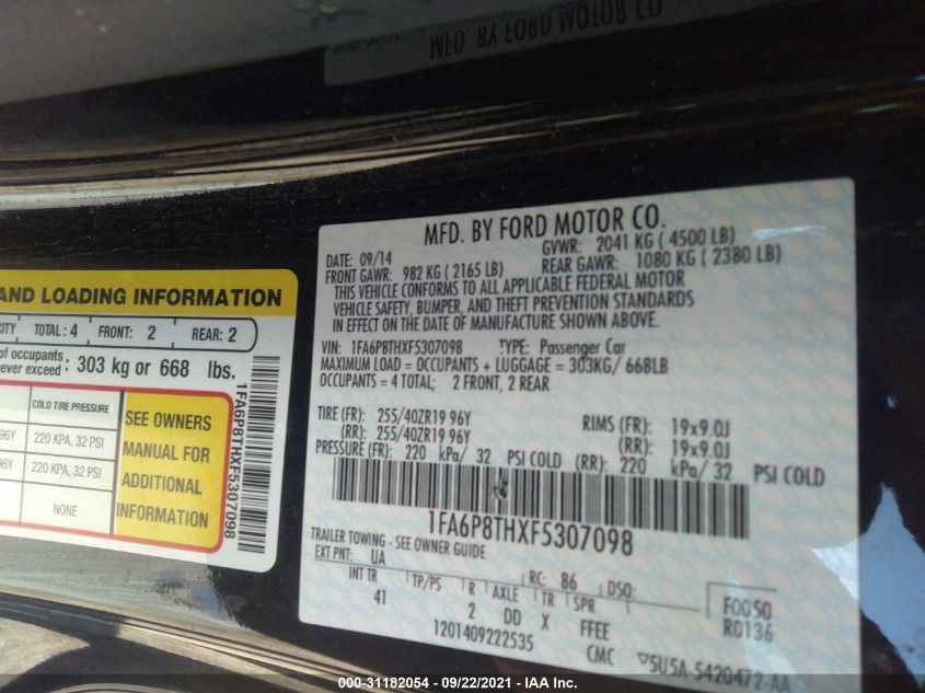 2015 FORD MUSTANG ECOBOOST 1FA6P8THXF5307098