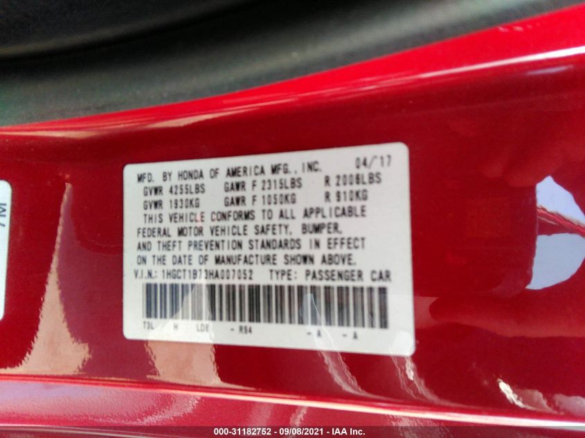 2017 HONDA ACCORD COUPE EX 1HGCT1B73HA007052