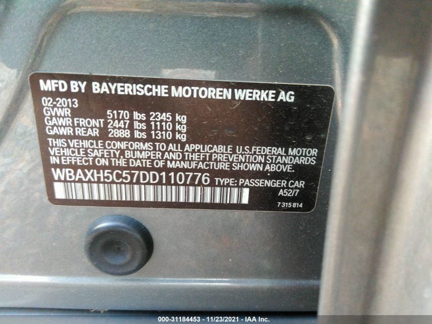 2013 BMW 5 SERIES 528I XDRIVE WBAXH5C57DD110776