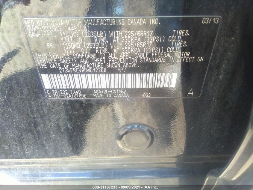 2013 TOYOTA RAV4 XLE 2T3WFREV8DW012268