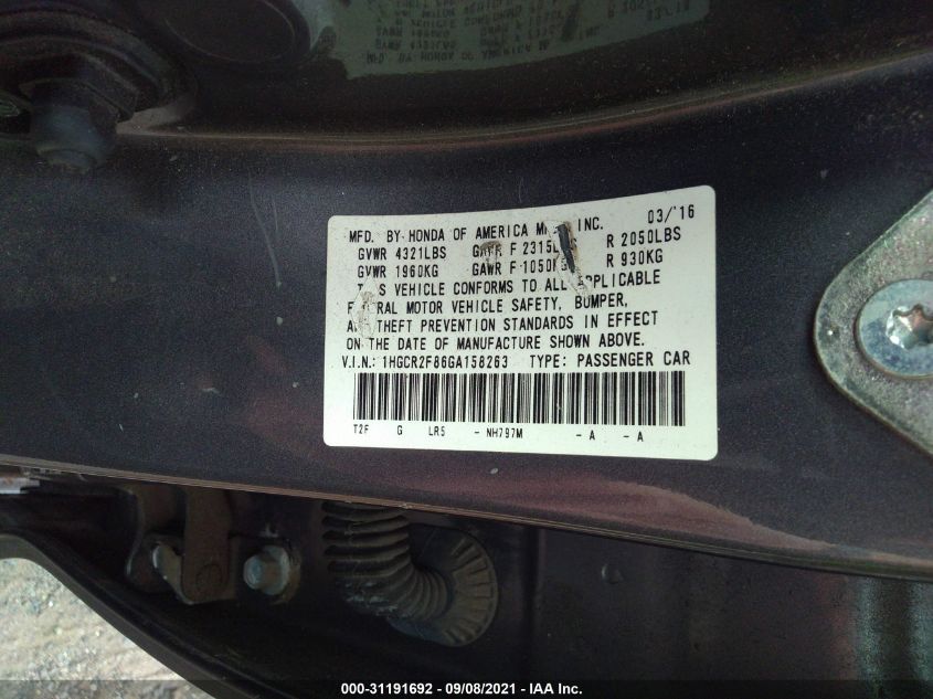 2016 HONDA ACCORD SEDAN EX-L 1HGCR2F86GA158263