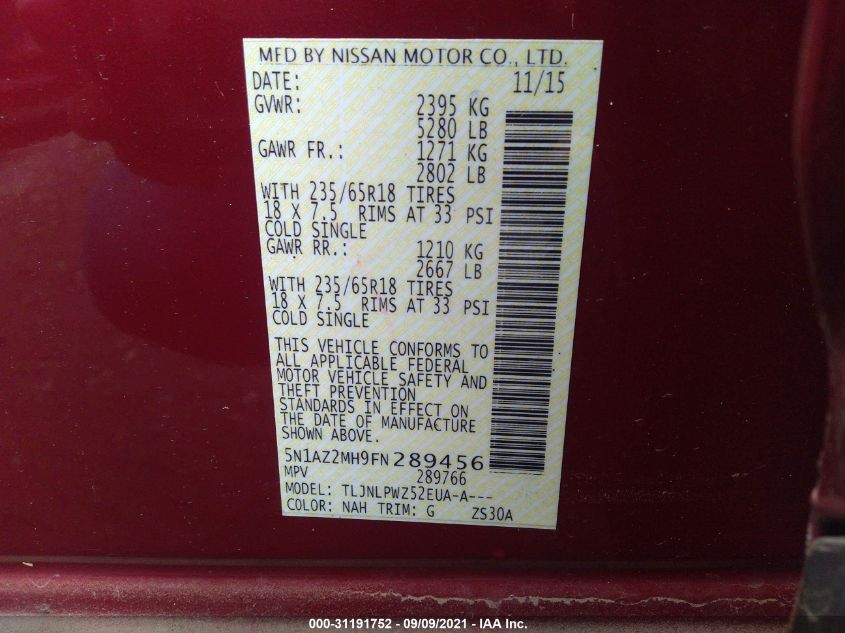 2015 NISSAN MURANO S 5N1AZ2MH9FN289456