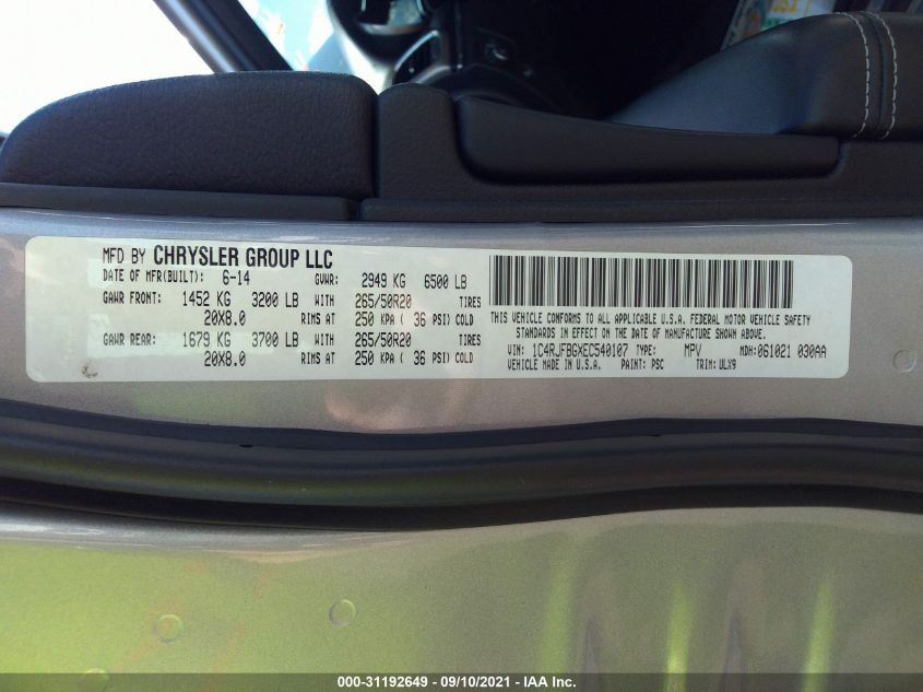 2014 JEEP GRAND CHEROKEE LIMITED 1C4RJFBGXEC540107