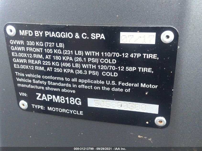 2018 VESPA SPRINT 150 3V ZAPM818G5J5800300