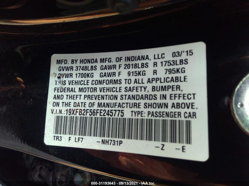2015 HONDA CIVIC SEDAN LX 19XFB2F56FE245775