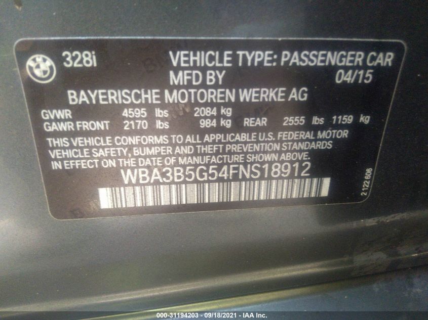 2015 BMW 3 SERIES 328I XDRIVE WBA3B5G54FNS18912