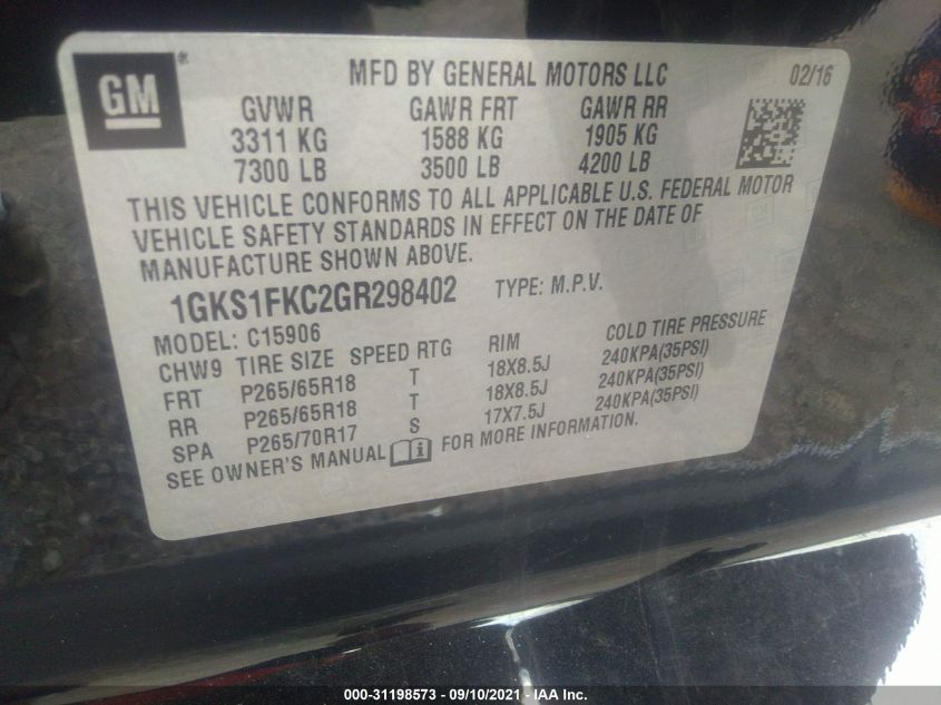 2016 GMC YUKON XL SLE 1GKS1FKC2GR298402
