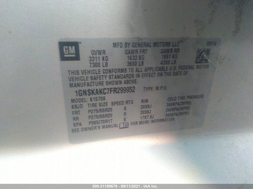 2015 CHEVROLET TAHOE LS 1GNSKAKC7FR299952