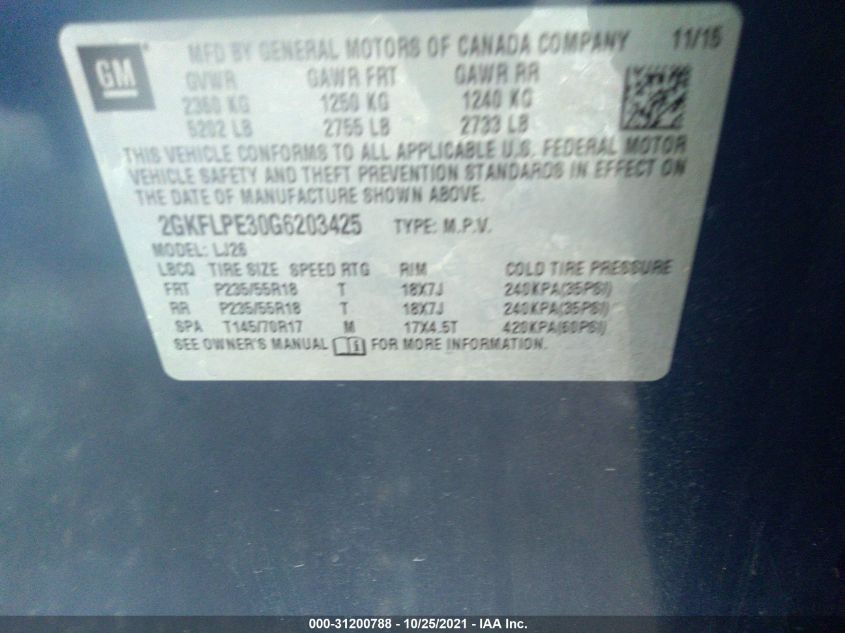 2016 GMC TERRAIN SLT 2GKFLPE30G6203425