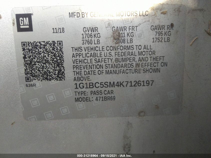 2019 CHEVROLET CRUZE LS 1G1BC5SM4K7126197