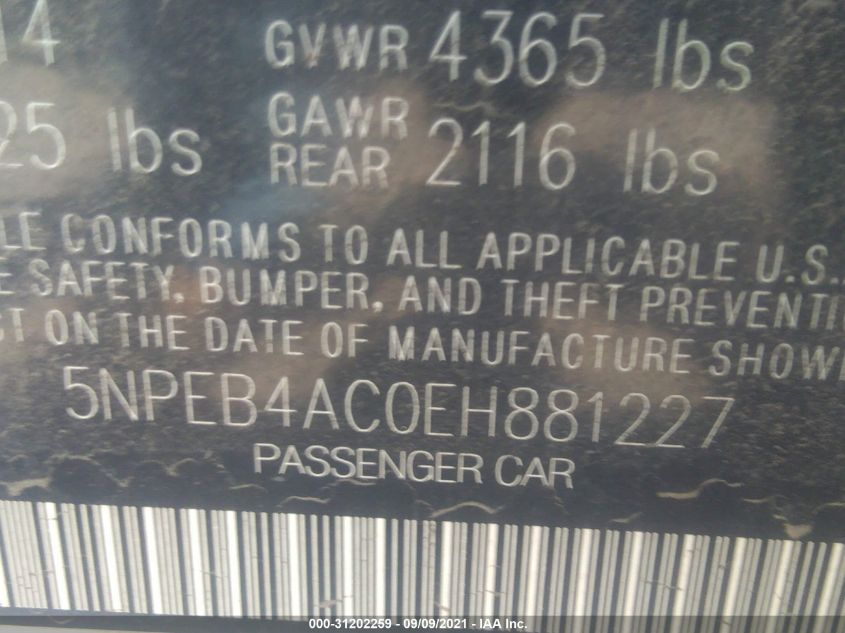 2014 HYUNDAI SONATA GLS 5NPEB4AC0EH881227