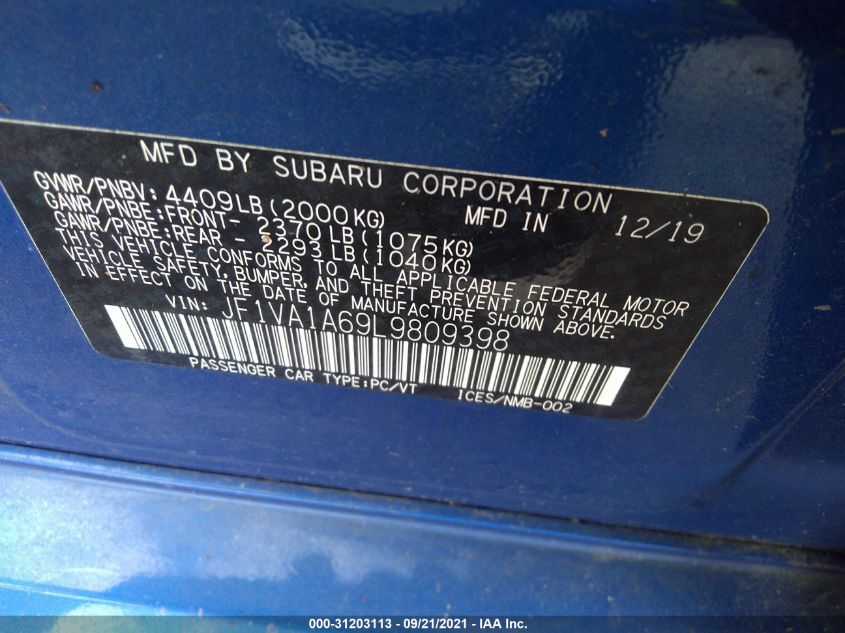 2020 SUBARU WRX JF1VA1A69L9809398