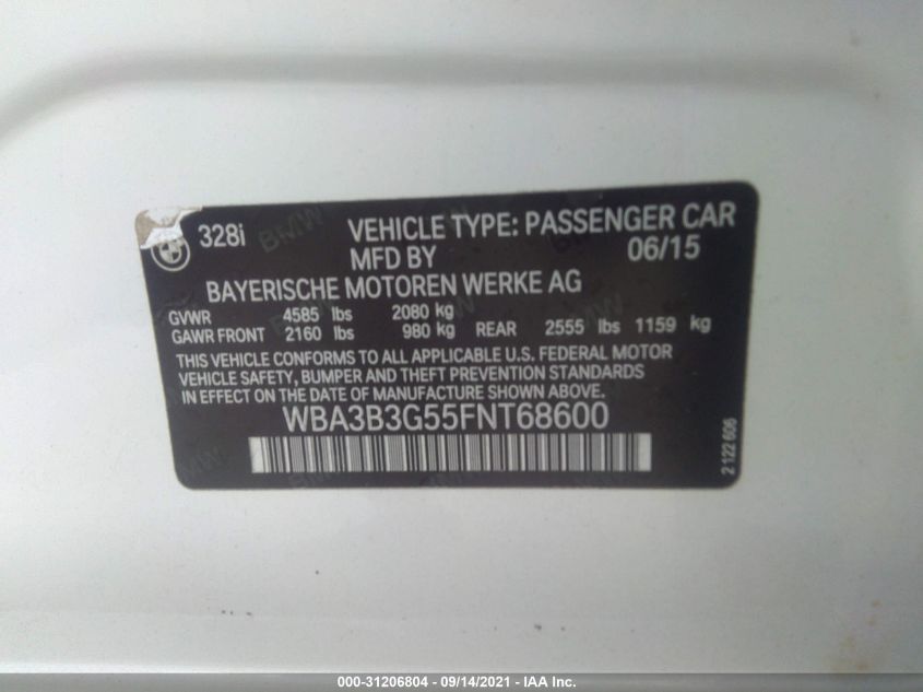 2015 BMW 3 SERIES 328I XDRIVE WBA3B3G55FNT68600