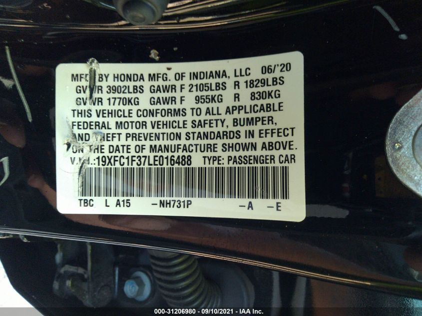 2020 HONDA CIVIC SEDAN EX 19XFC1F37LE016488