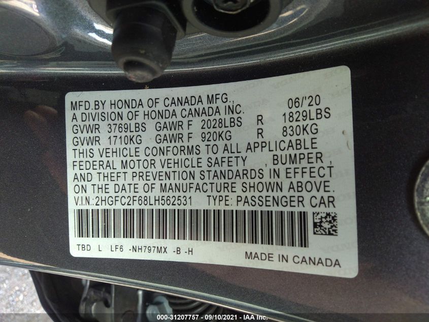 2020 HONDA CIVIC SEDAN LX 2HGFC2F68LH562531