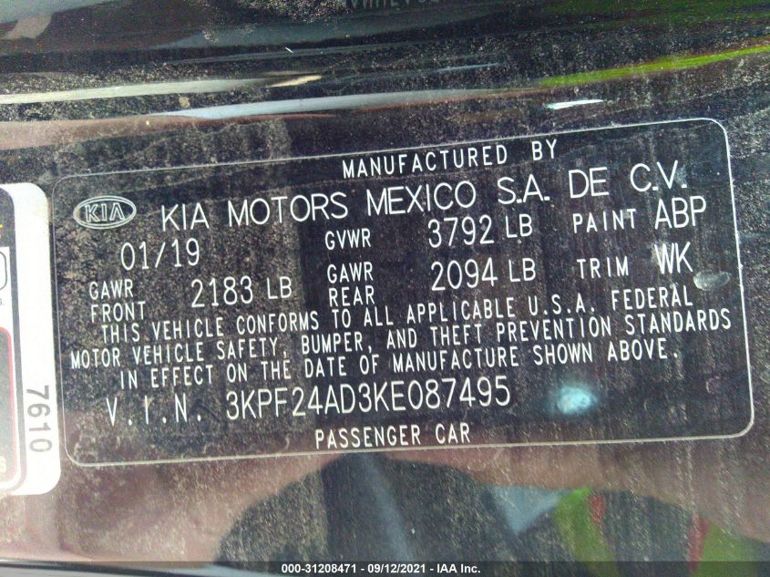 2019 KIA FORTE LXS 3KPF24AD3KE087495