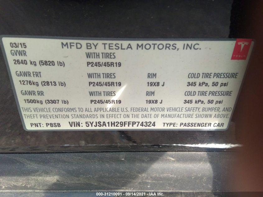 2015 TESLA MODEL S 85D/P85D/70D/90D/P90D 5YJSA1H29FFP74324