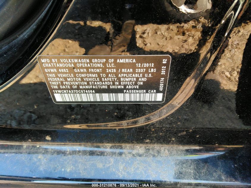 2013 VOLKSWAGEN PASSAT TDI SEL PREMIUM 1VWCN7A37DC074064