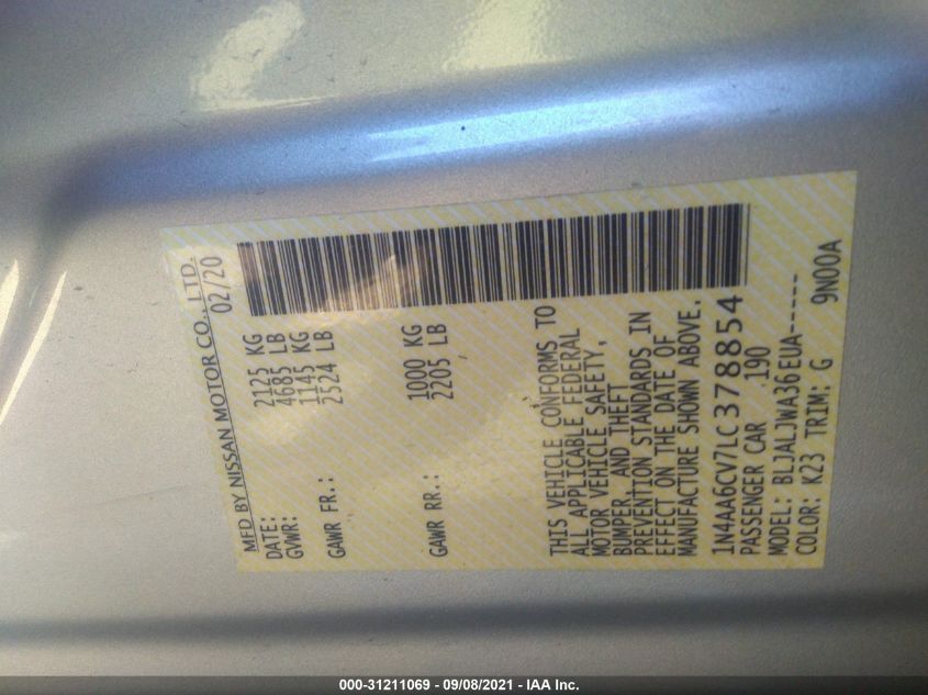 2020 NISSAN MAXIMA SV 1N4AA6CV7LC378854