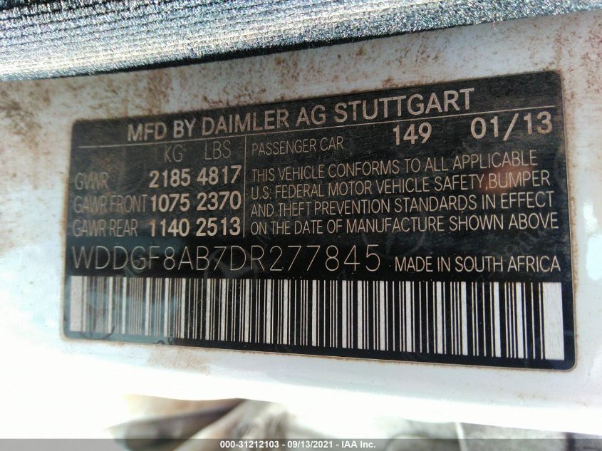 2013 MERCEDES-BENZ C-CLASS C 300 WDDGF8AB7DR277845