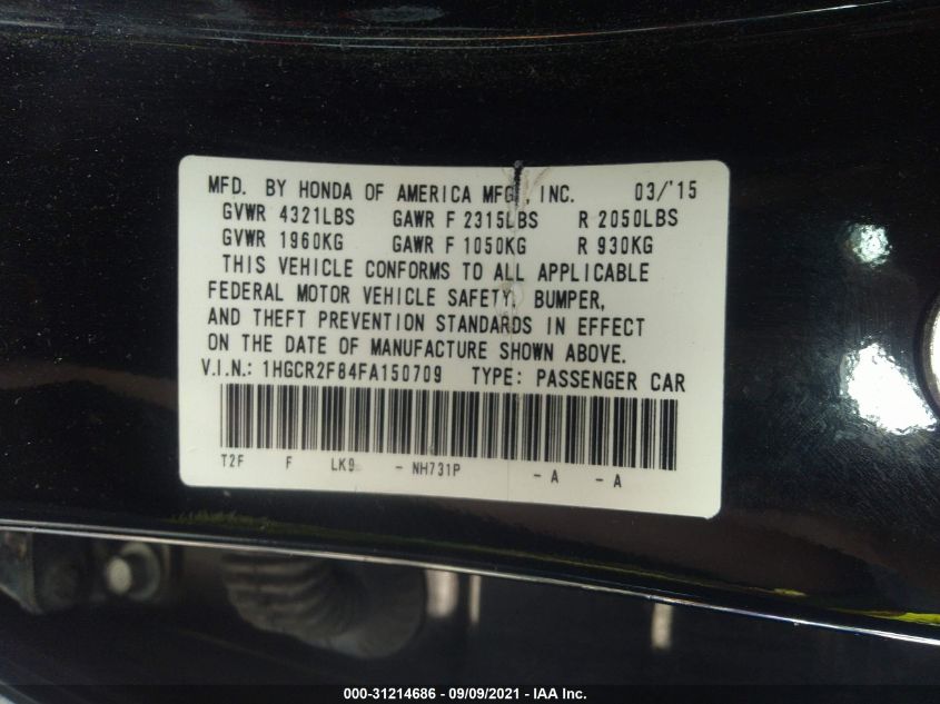 2015 HONDA ACCORD SEDAN EX-L 1HGCR2F84FA150709