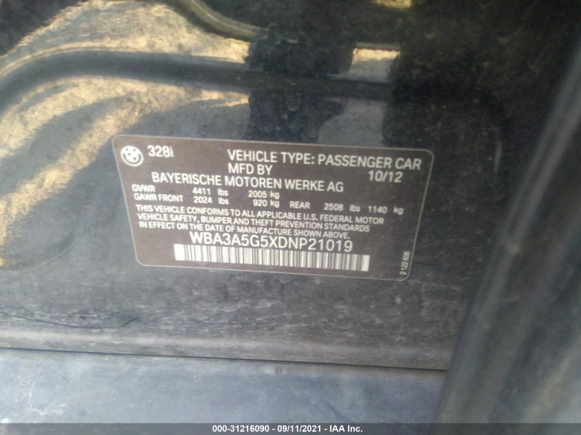 2013 BMW 3 SERIES 328I WBA3A5G5XDNP21019