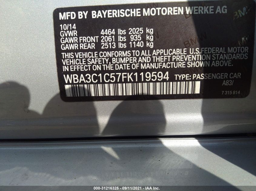 2015 BMW 3 SERIES 328I WBA3C1C57FK119594