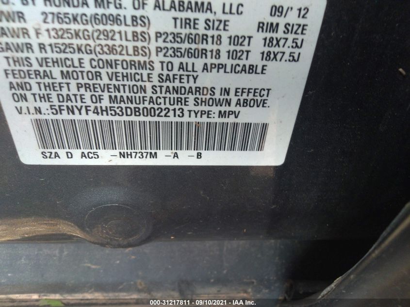 2013 HONDA PILOT EX-L 5FNYF4H53DB002213