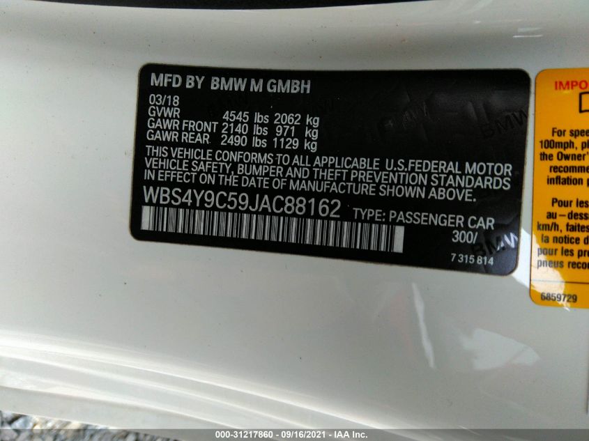 2018 BMW M4 WBS4Y9C59JAC88162
