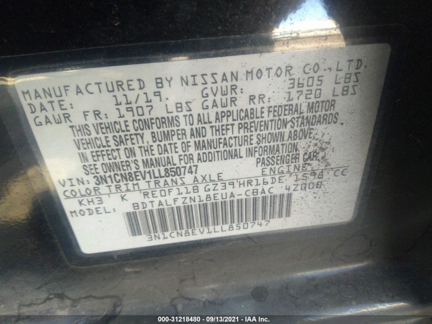2020 NISSAN VERSA SV 3N1CN8EV1LL850747