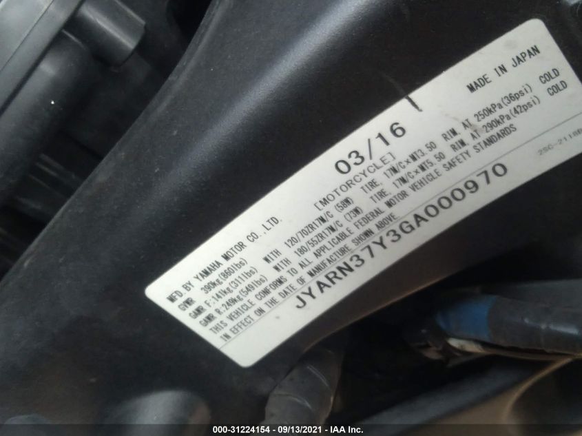 2016 YAMAHA FJ09 C JYARN37Y3GA000970