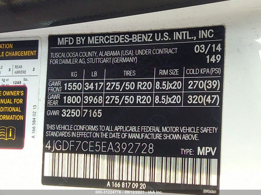 2014 MERCEDES-BENZ GL-CLASS GL 450 4JGDF7CE5EA392728