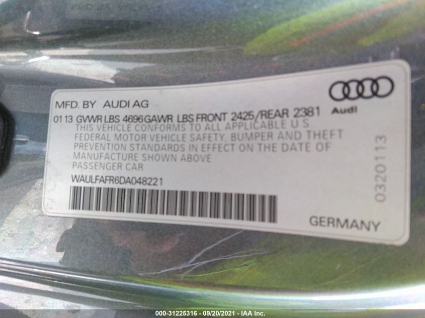 2013 AUDI A5 PREMIUM PLUS WAULFAFR6DA048221